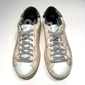 P448 Sneakers Women John W Sunset Leather Snake Print Glitter Shoes Size 36